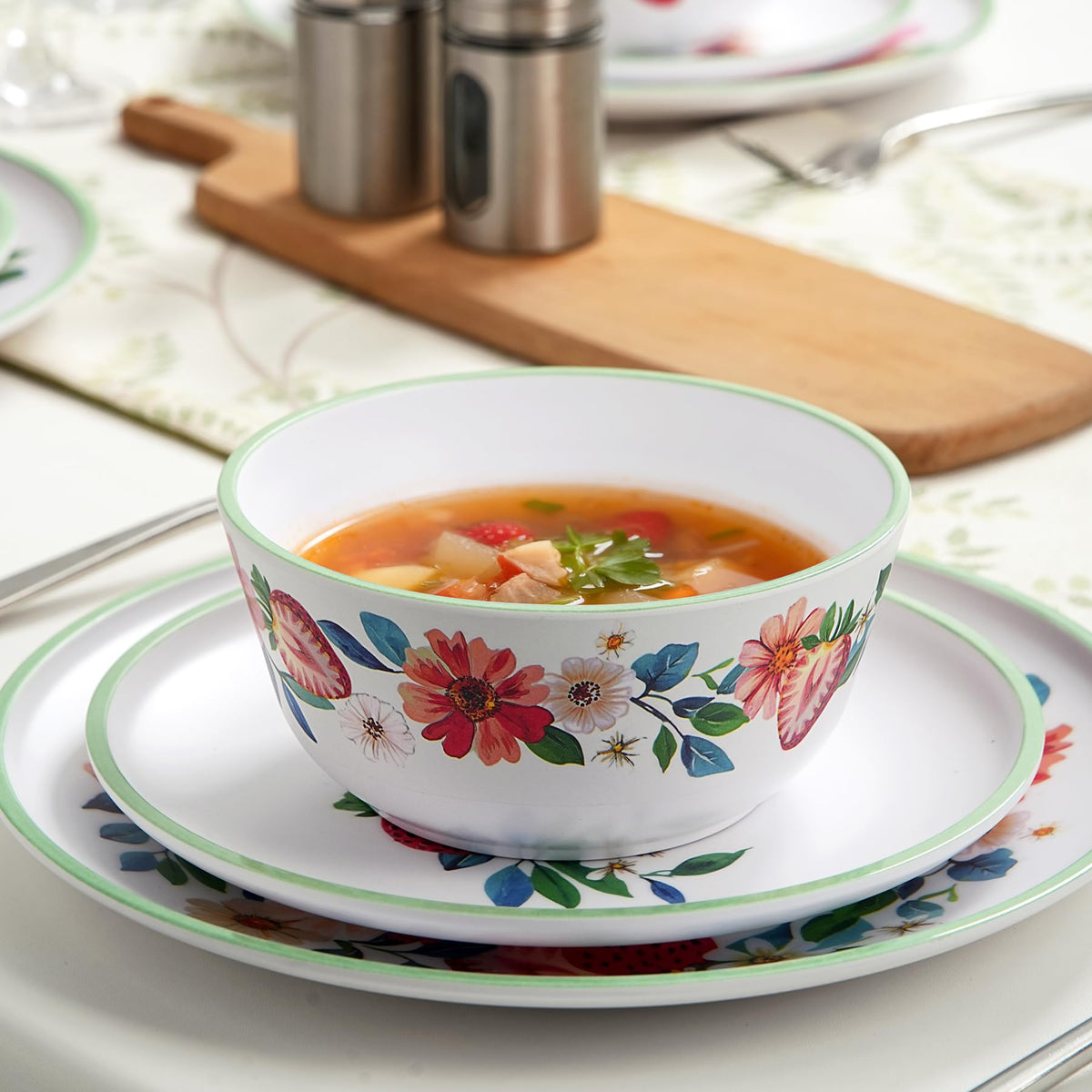 12-Piece Strawberry Melamine Dinnerware Set Q781104