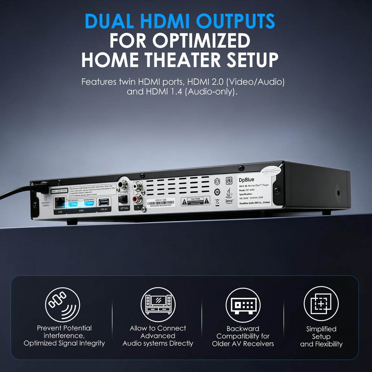 4K UHD Blu Ray DVD Player with Dolby Vision Atmos HDR10 Twin HDMI I8281
