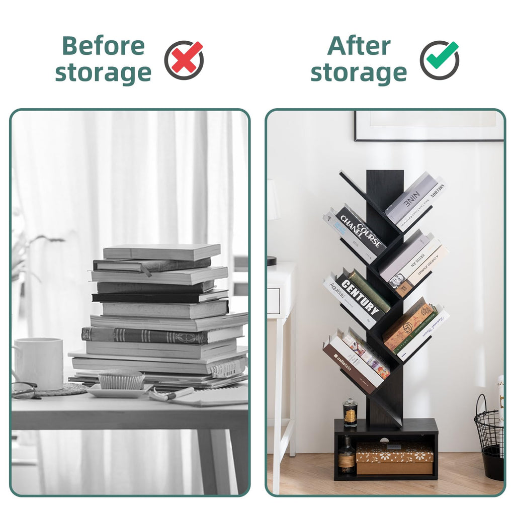 Black 6 Tier Wood Tree Bookshelf Q55431