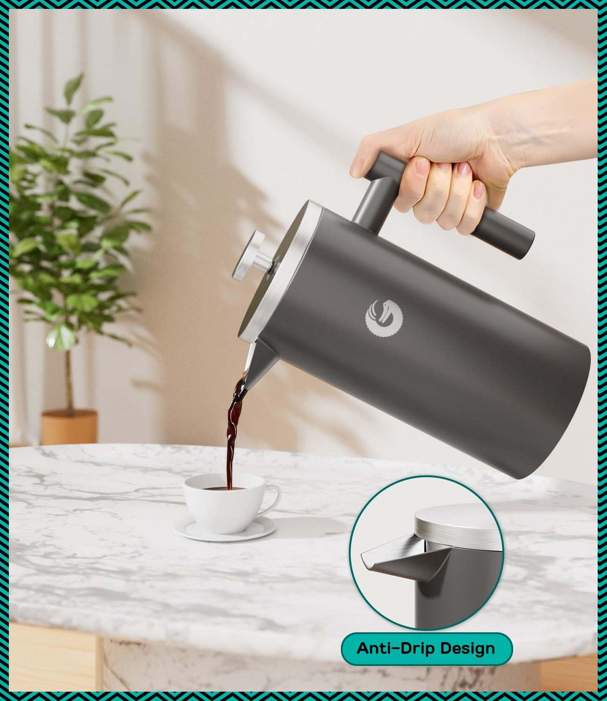 Gray 34 oz French Press Coffee Maker C228328