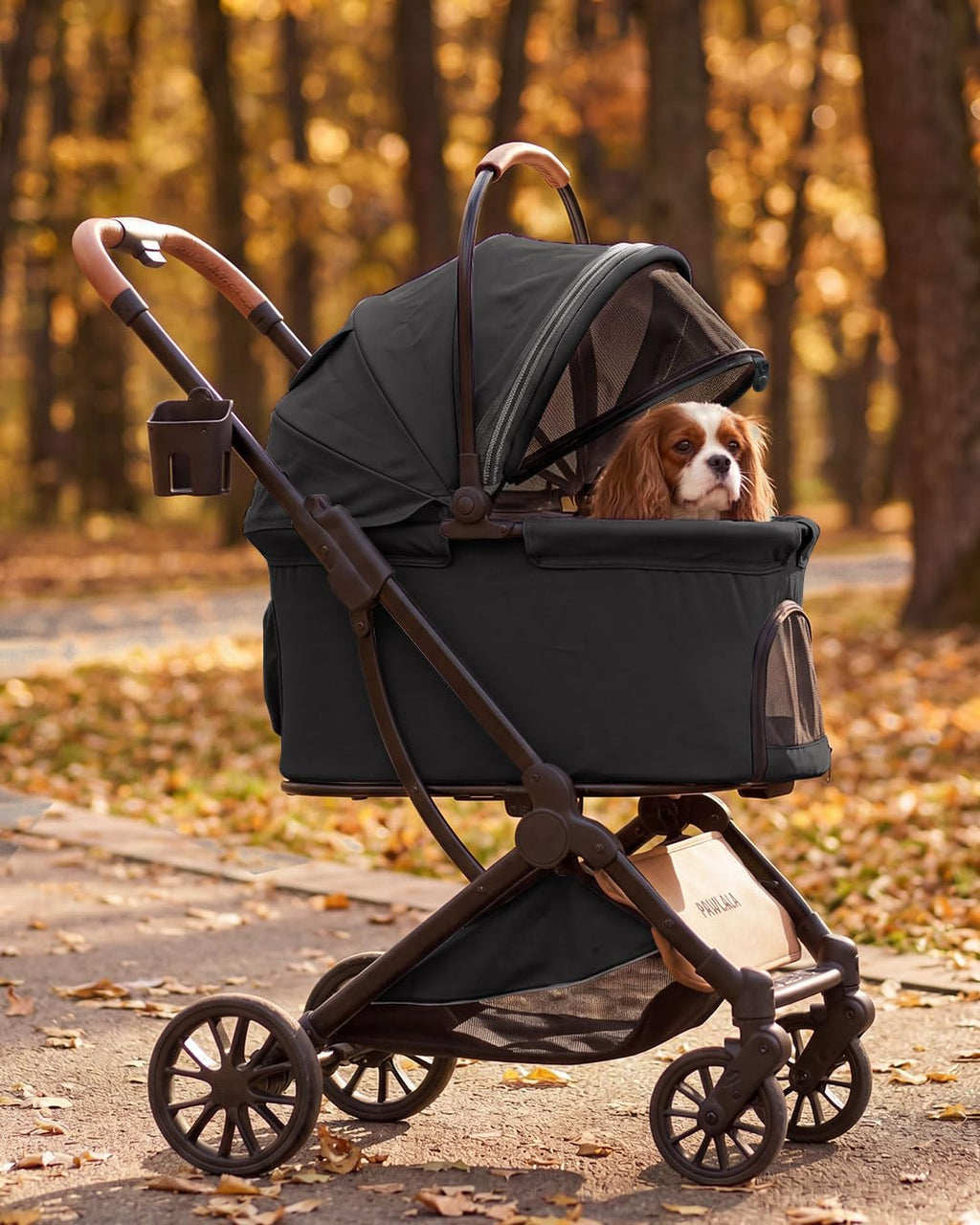 Foldable Pet Stroller with Detachable Carrier, Midnight Black V9495