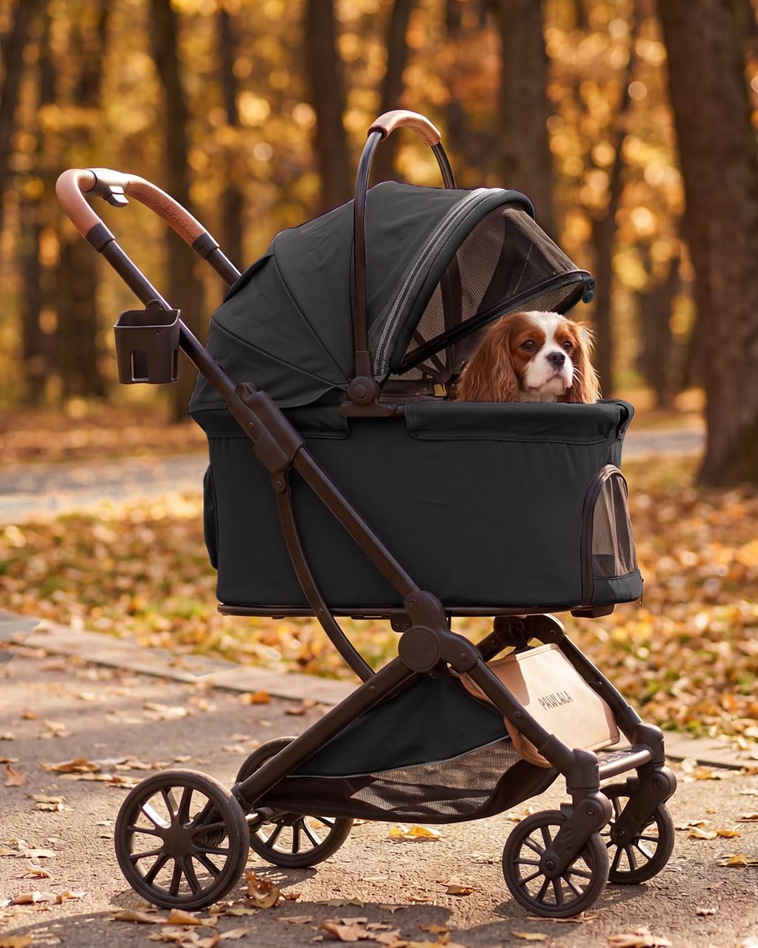 Foldable Pet Stroller with Detachable Carrier, Midnight Black V9495