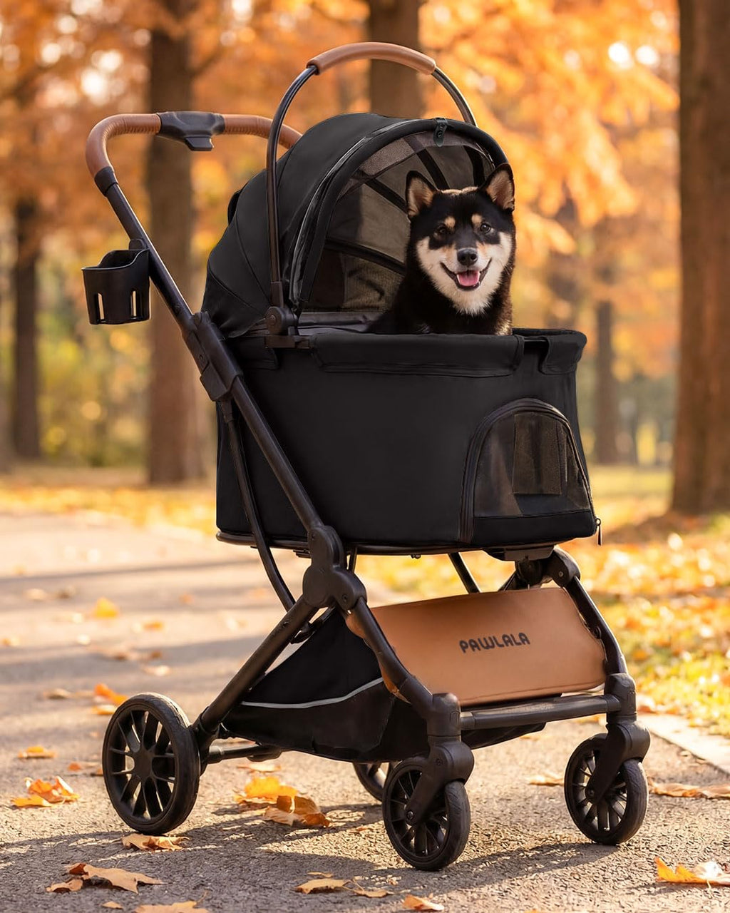 Foldable Pet Stroller with Detachable Carrier, Midnight Black V9495