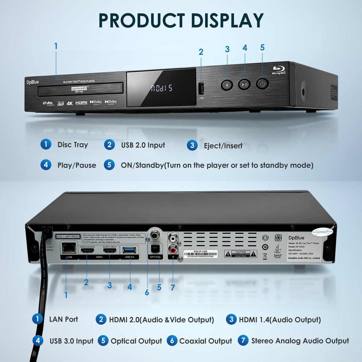 4K UHD Blu Ray DVD Player with Dolby Vision Atmos HDR10 Twin HDMI I8281