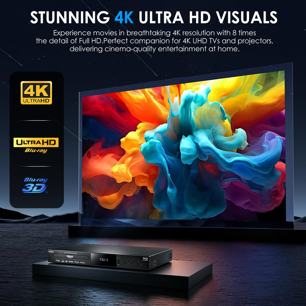 4K UHD Blu Ray DVD Player with Dolby Vision Atmos HDR10 Twin HDMI I8281