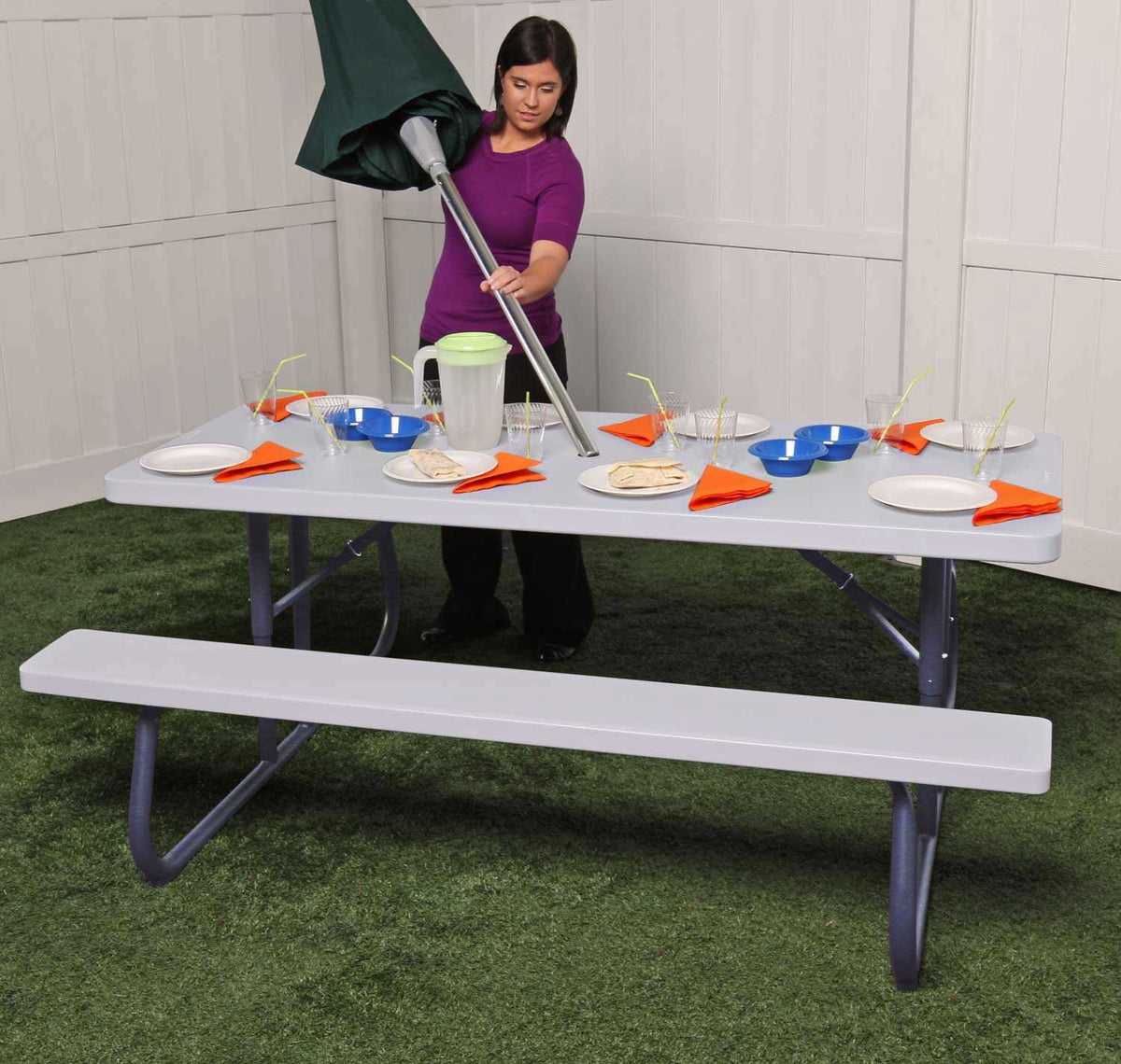 Folding Picnic Table 6 Feet White Granite K27384