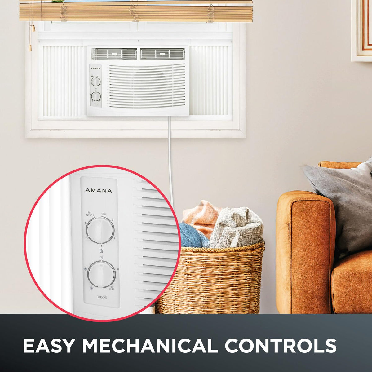 5,000 BTU Window Air Conditioner with Mechanical Controls, Dehumidifier, Washable Filter, 2 Fan Speeds, White R43905