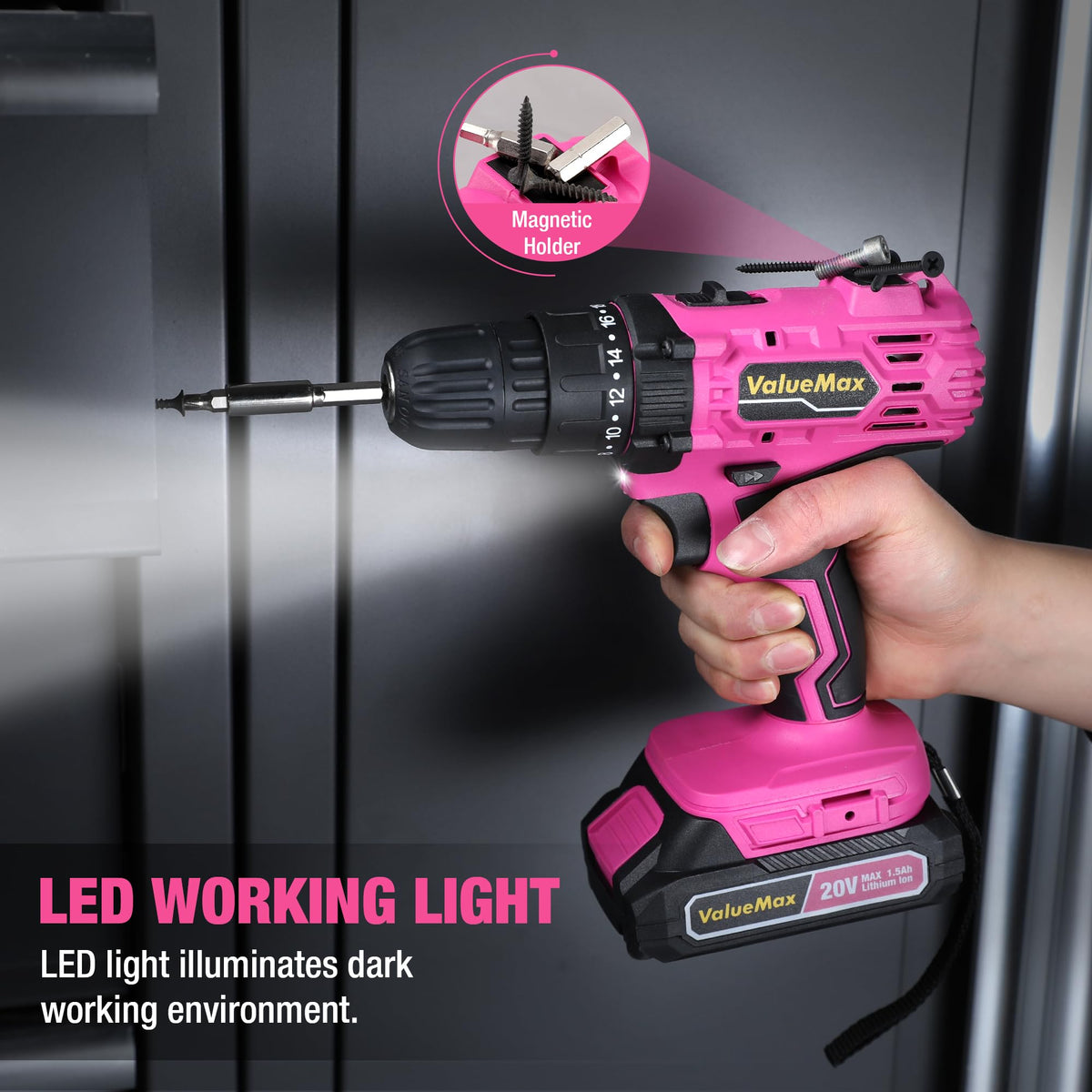 Pink 20V Cordless Drill Set with Battery and Charger H6552