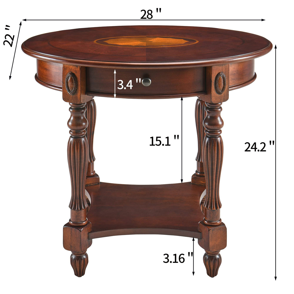 Solid Wood Oval End Table with Drawer O24742