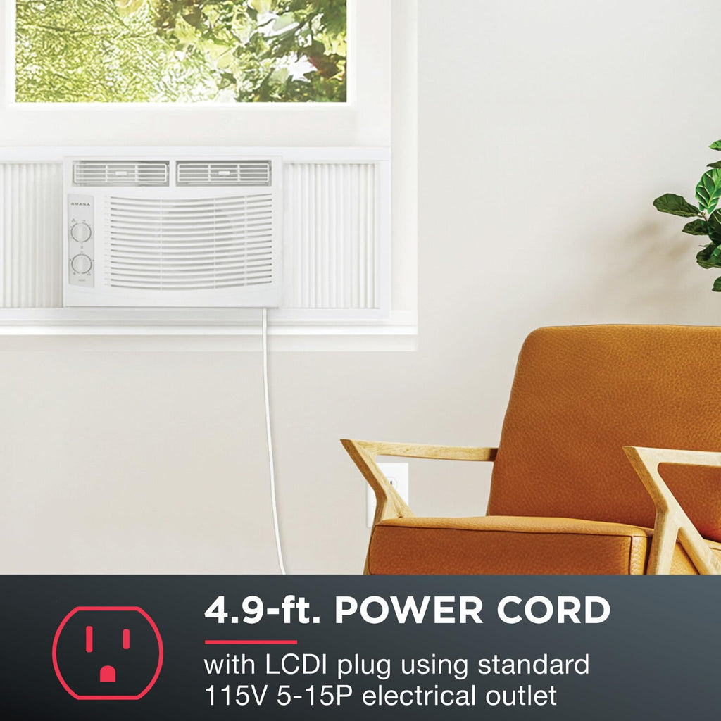 5,000 BTU Window Air Conditioner with Mechanical Controls, Dehumidifier, Washable Filter, 2 Fan Speeds, White R43905