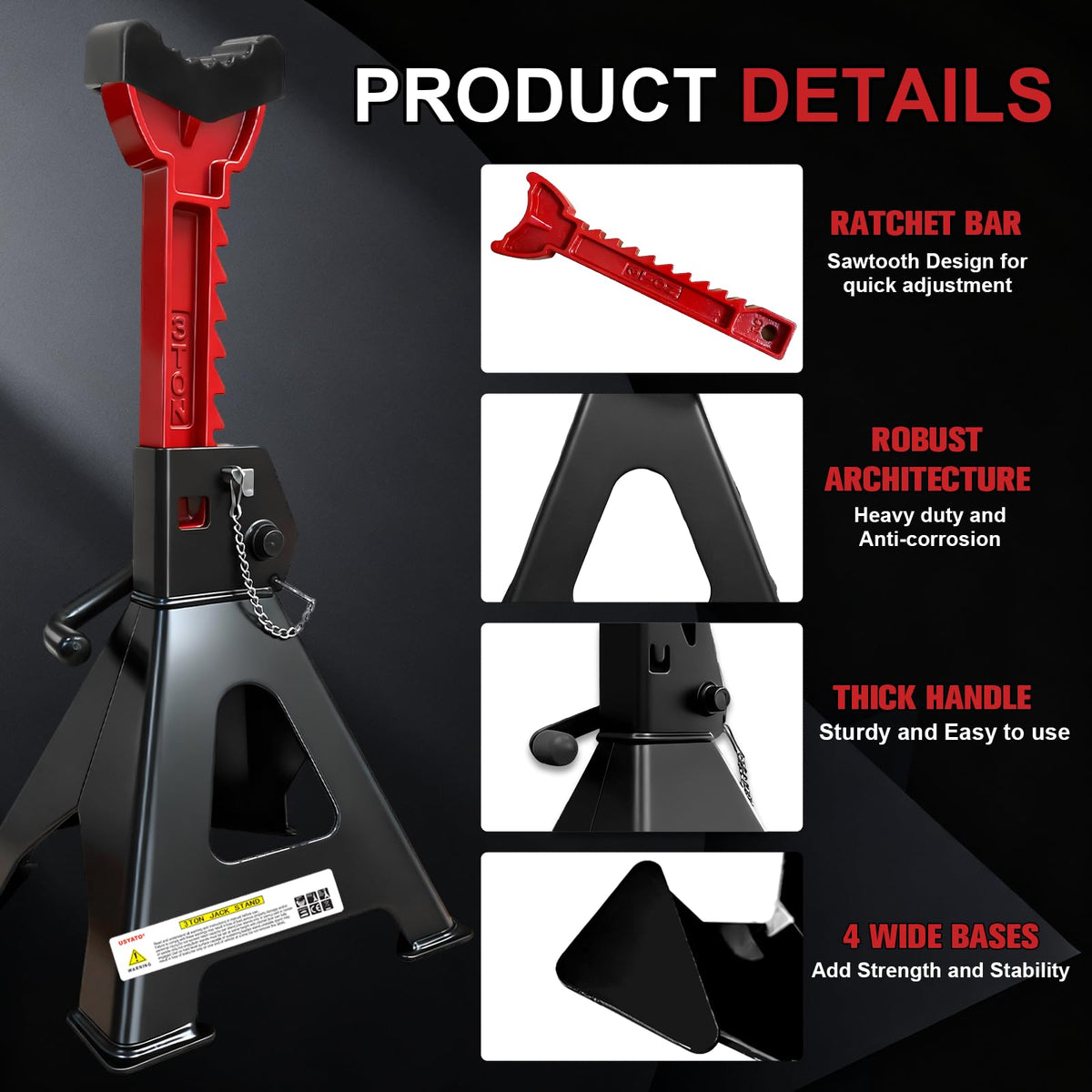 3 Ton Heavy Duty Car Jack Stands with Double Locking I173