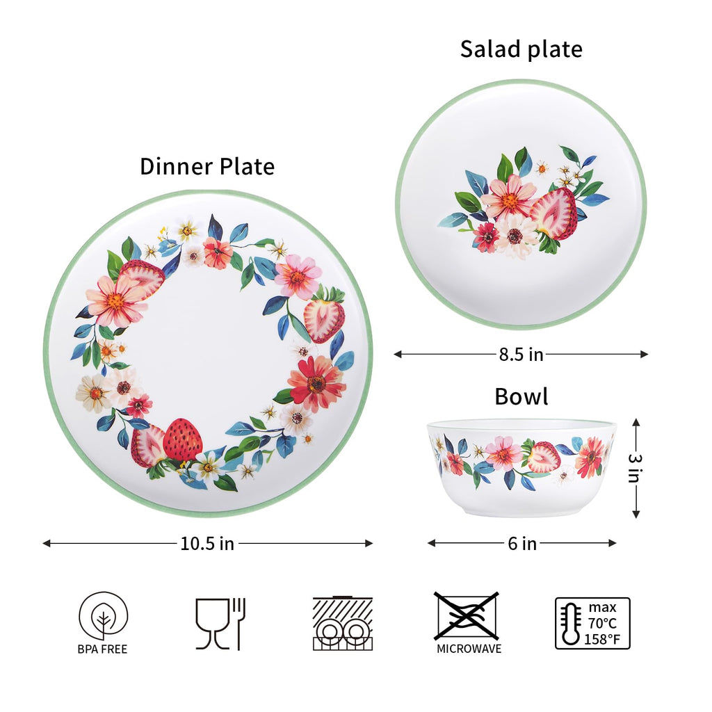 12-Piece Strawberry Melamine Dinnerware Set Q781104