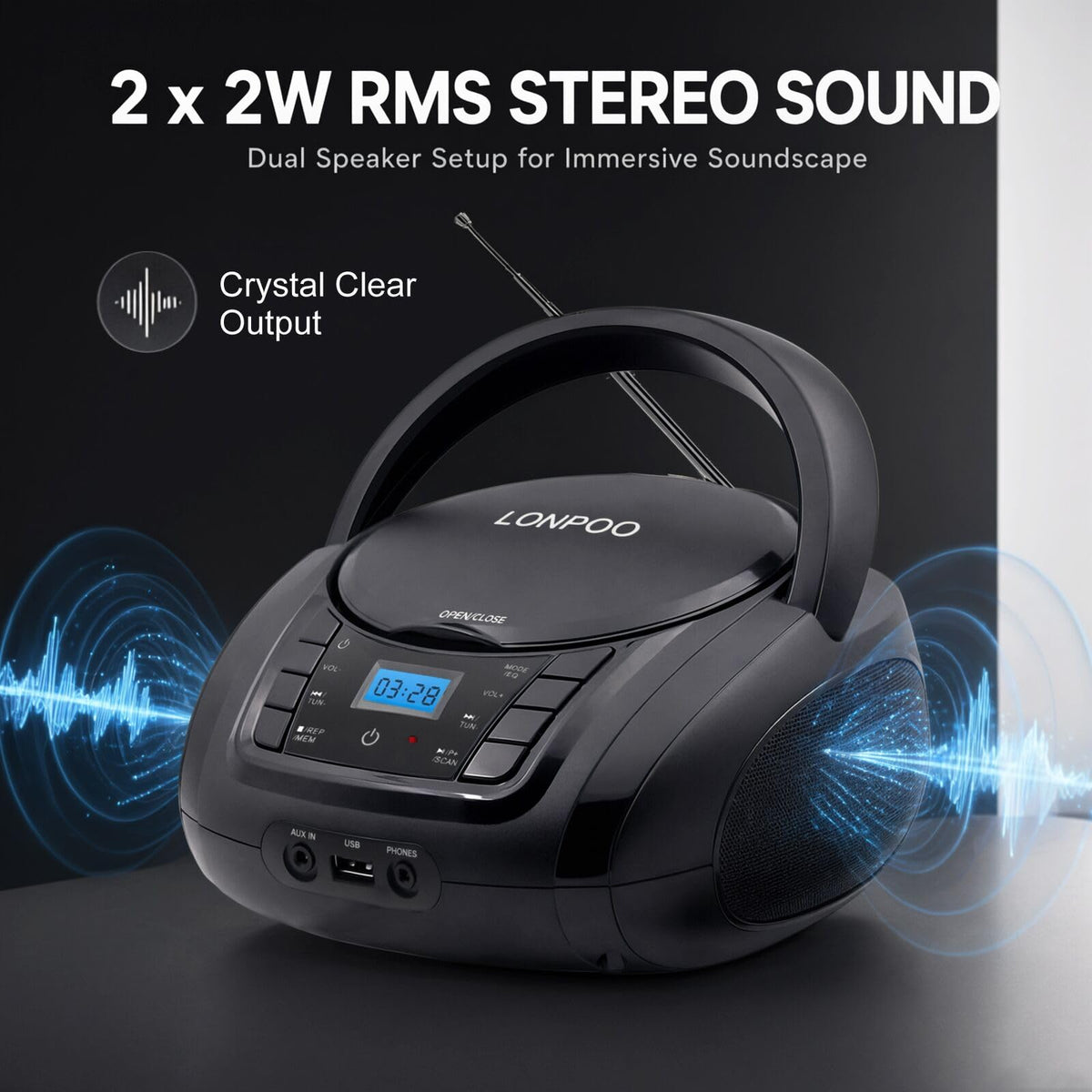 Portable CD Player Boombox with Speakers D18652