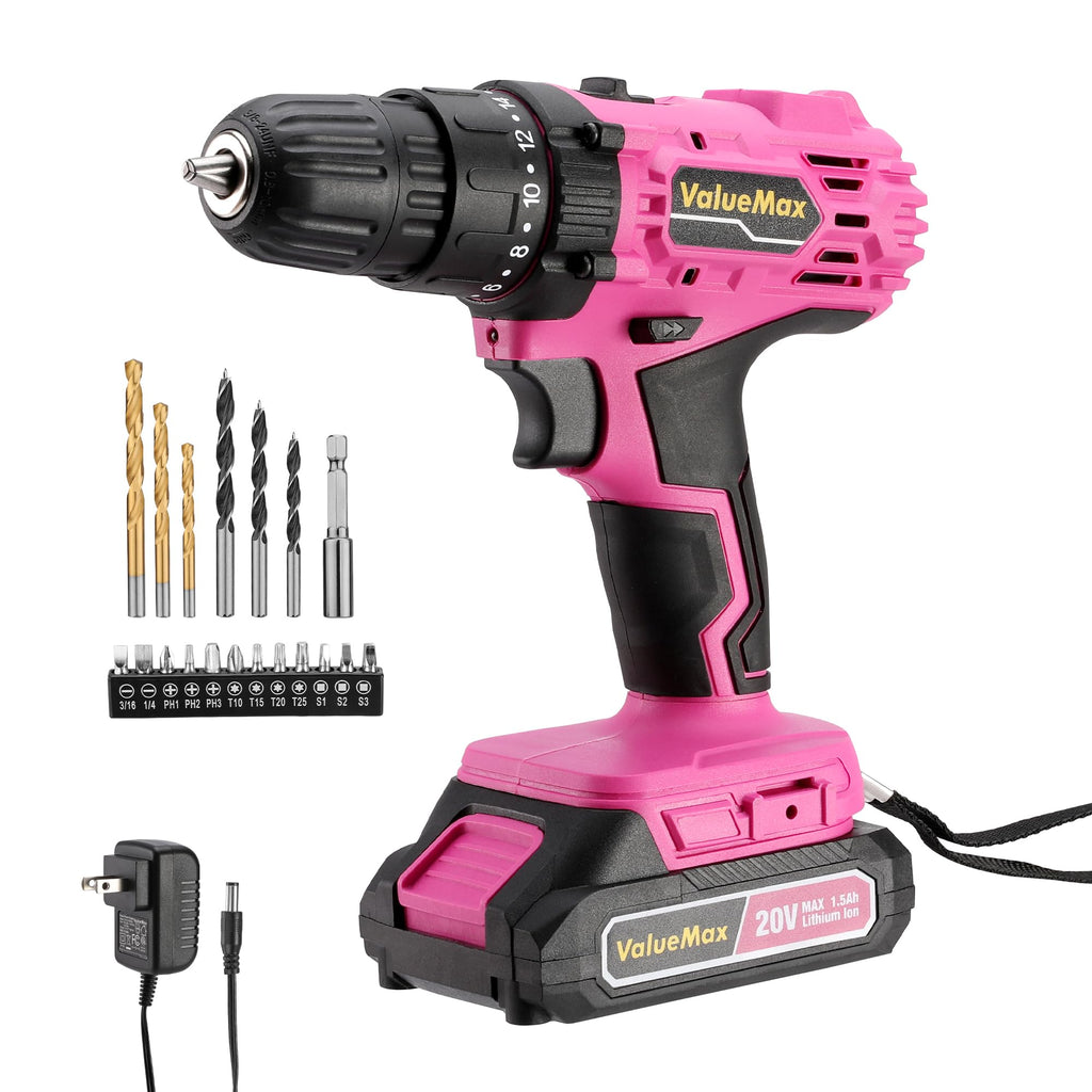 Pink 20V Cordless Drill Set with Battery and Charger H6552