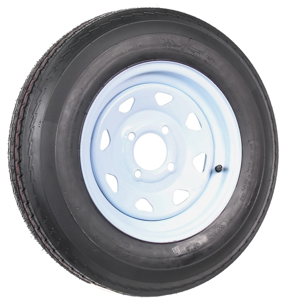 Trailer Tire Rim Assembly 5.30-12 Load C 4 Lug White Y210