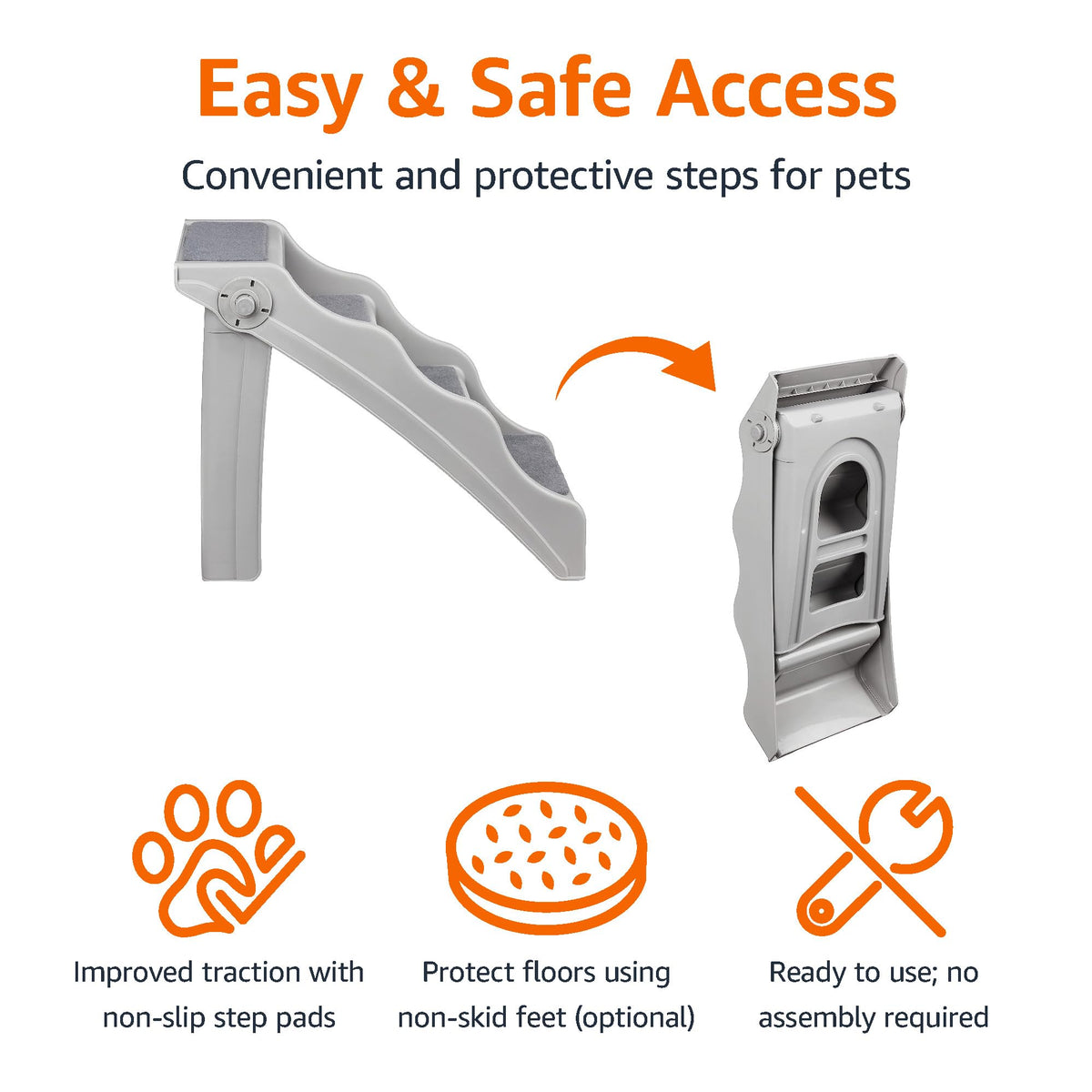 Foldable Non-Slip Pet Stairs Grey U375