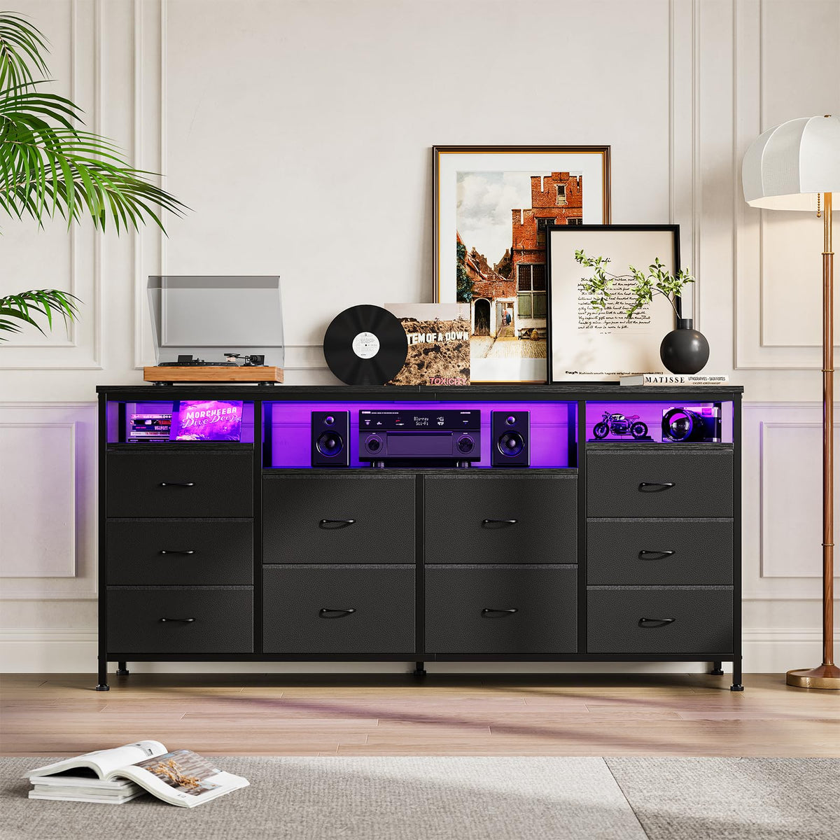Black 10 Drawer Dresser TV Stand Z6485