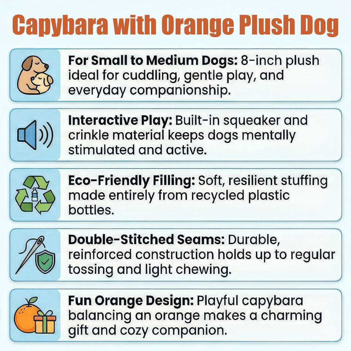Soft Stuffed Squeaky Crinkle Capybara Dog Toy 8 Inch D2334