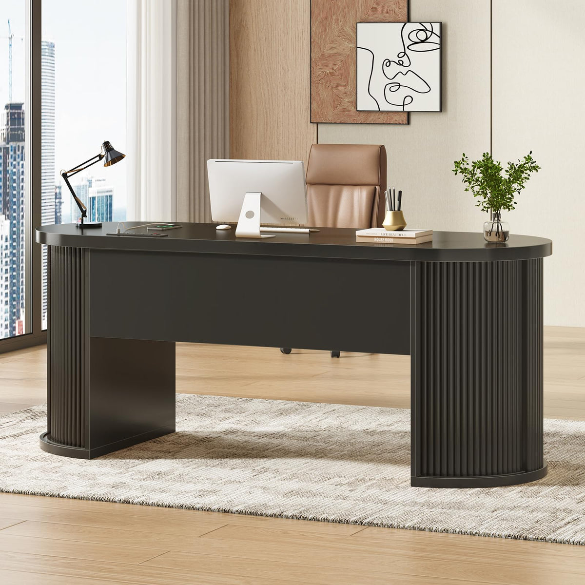 58.3" x 21.7" Fluted Executive Desk with 2 Drawers K18827