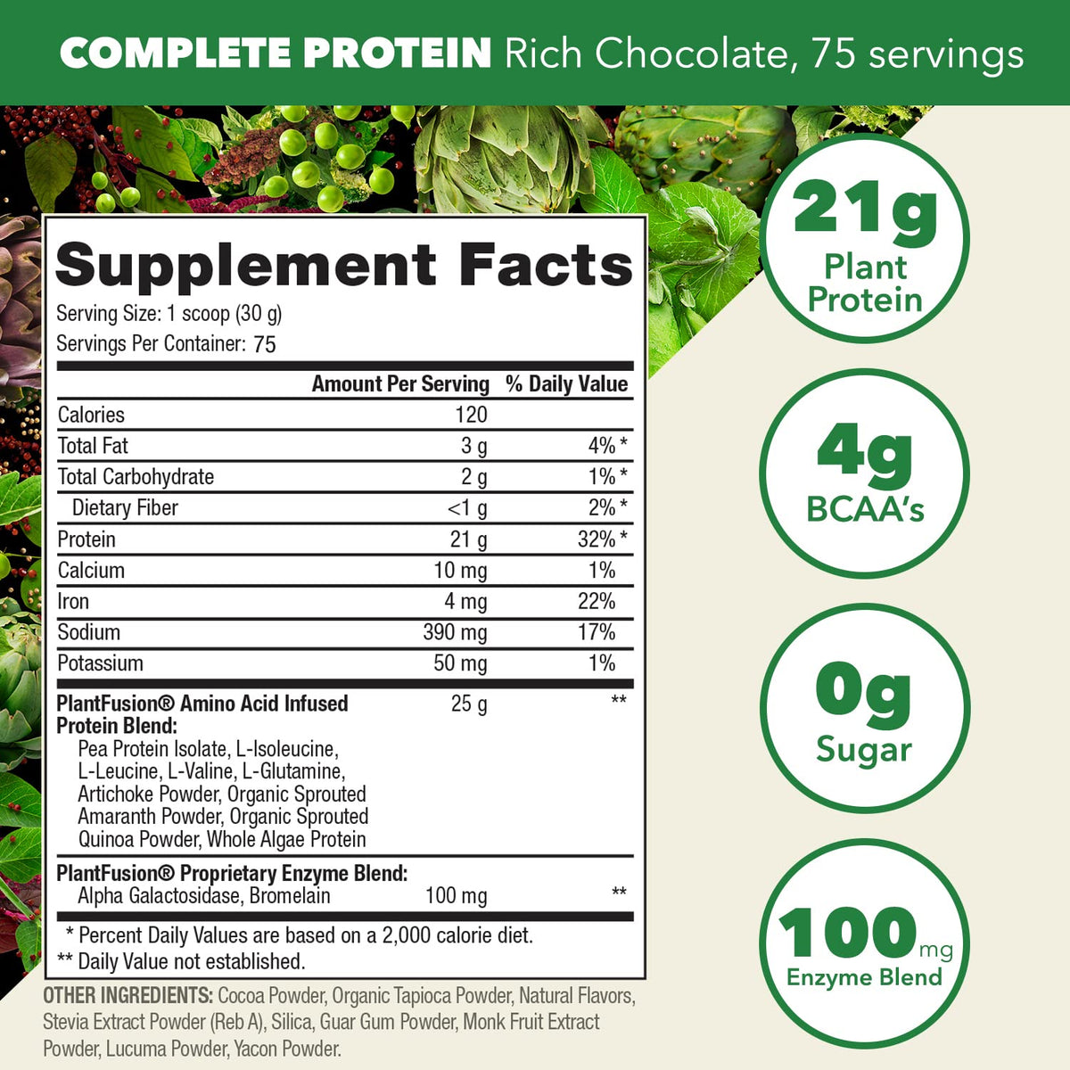 Vegan Protein Powder with BCAAs, Pea Protein, Rich Chocolate 5 lb G16323