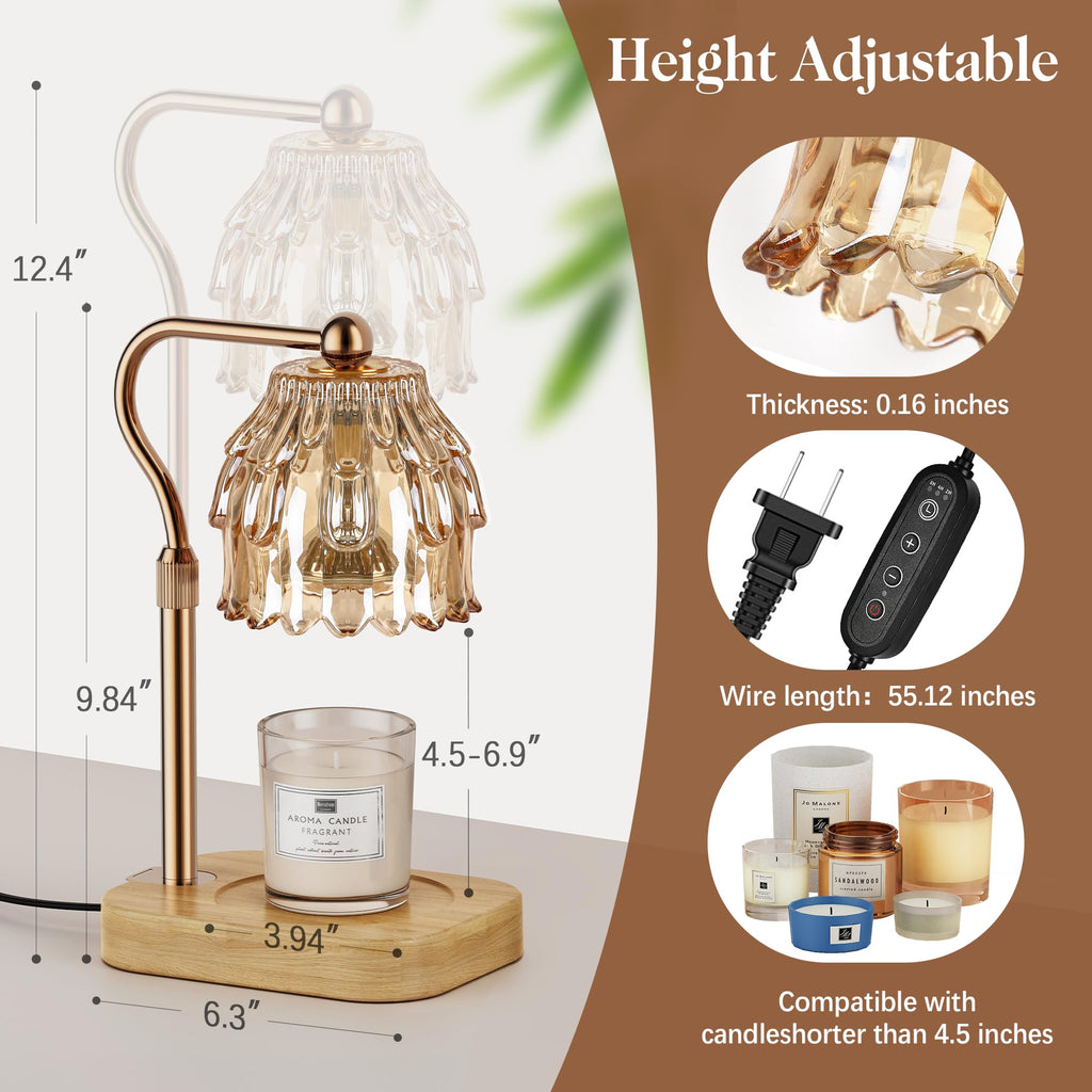Candle Warmer Lamp with Timer Dimmer Adjustable Height Glass K97089