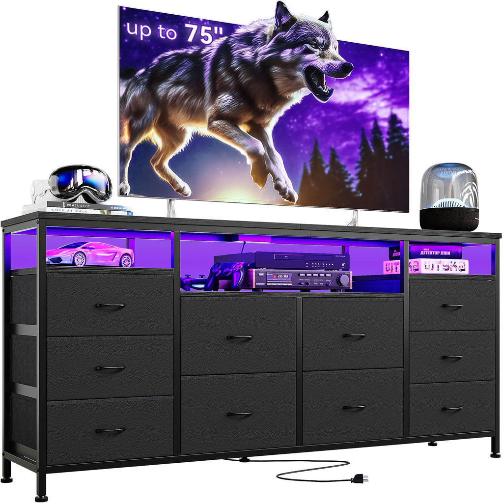 Black 10 Drawer Dresser TV Stand Z6485