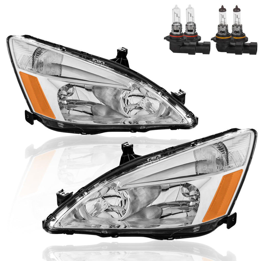Headlights Assembly Replacement with Clear Lens Chrome Housing Amber Reflector Front Lamps Set of 2 G15054