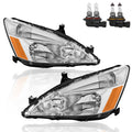 Headlights Assembly Replacement with Clear Lens Chrome Housing Amber Reflector Front Lamps Set of 2 G15054