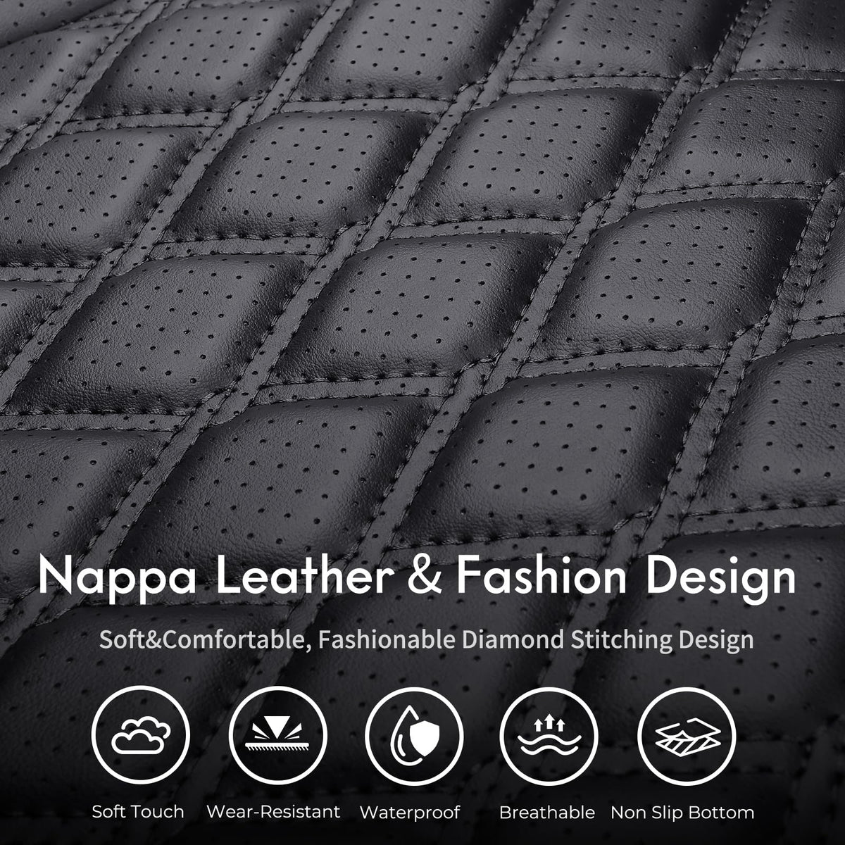 Leather Pickup Seat Cushion Cover Full Set Black W258