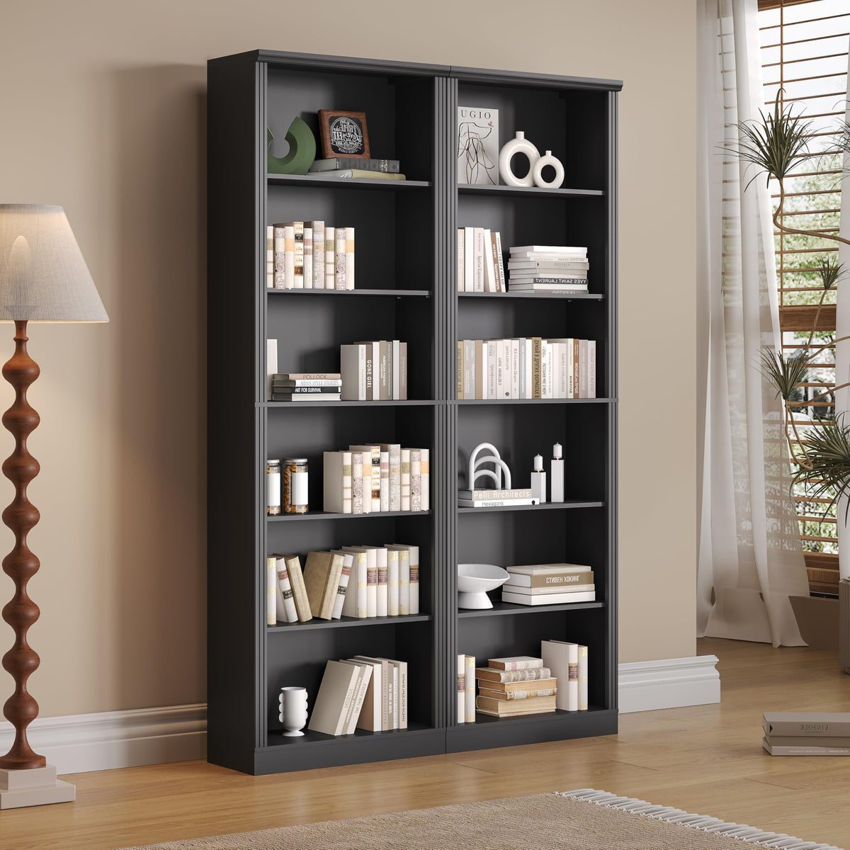 Black 75" Tall 6 Tier Adjustable Bookshelf J523