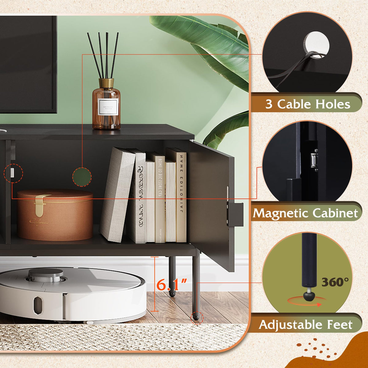 Black TV Stand with Metal Legs H456
