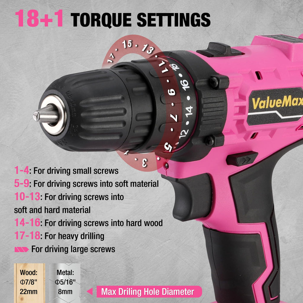 Pink 20V Cordless Drill Set with Battery and Charger H6552