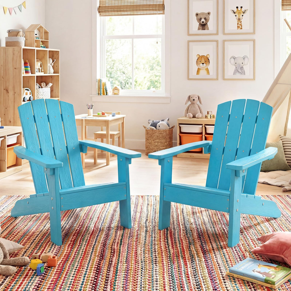 Kids Adirondack Chair, Plastic Toddler Lawn Chair, All-Weather Outdoor Chairs, Turquoise B5990