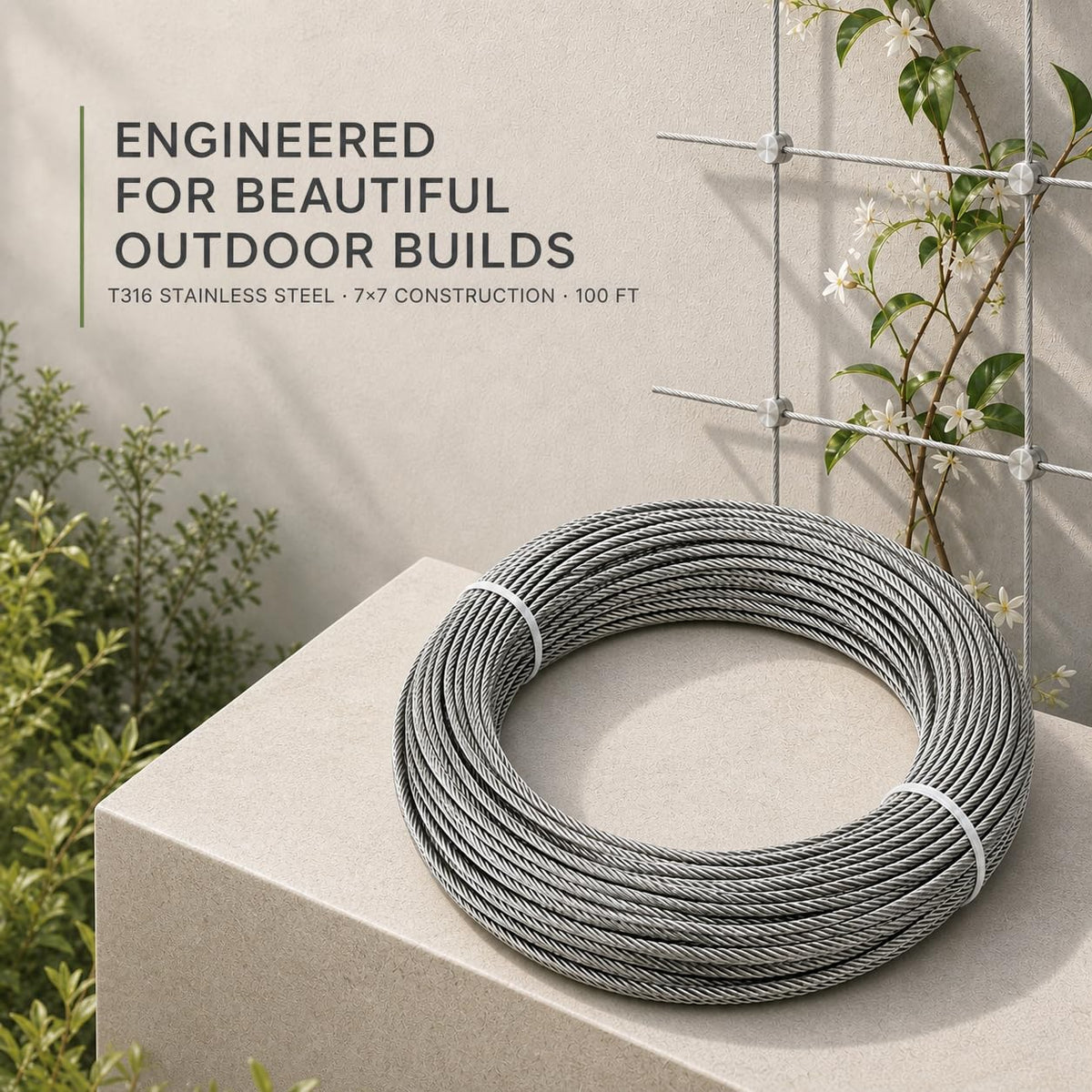 T316 Stainless Steel Wire Rope 1/8" 100 ft N947