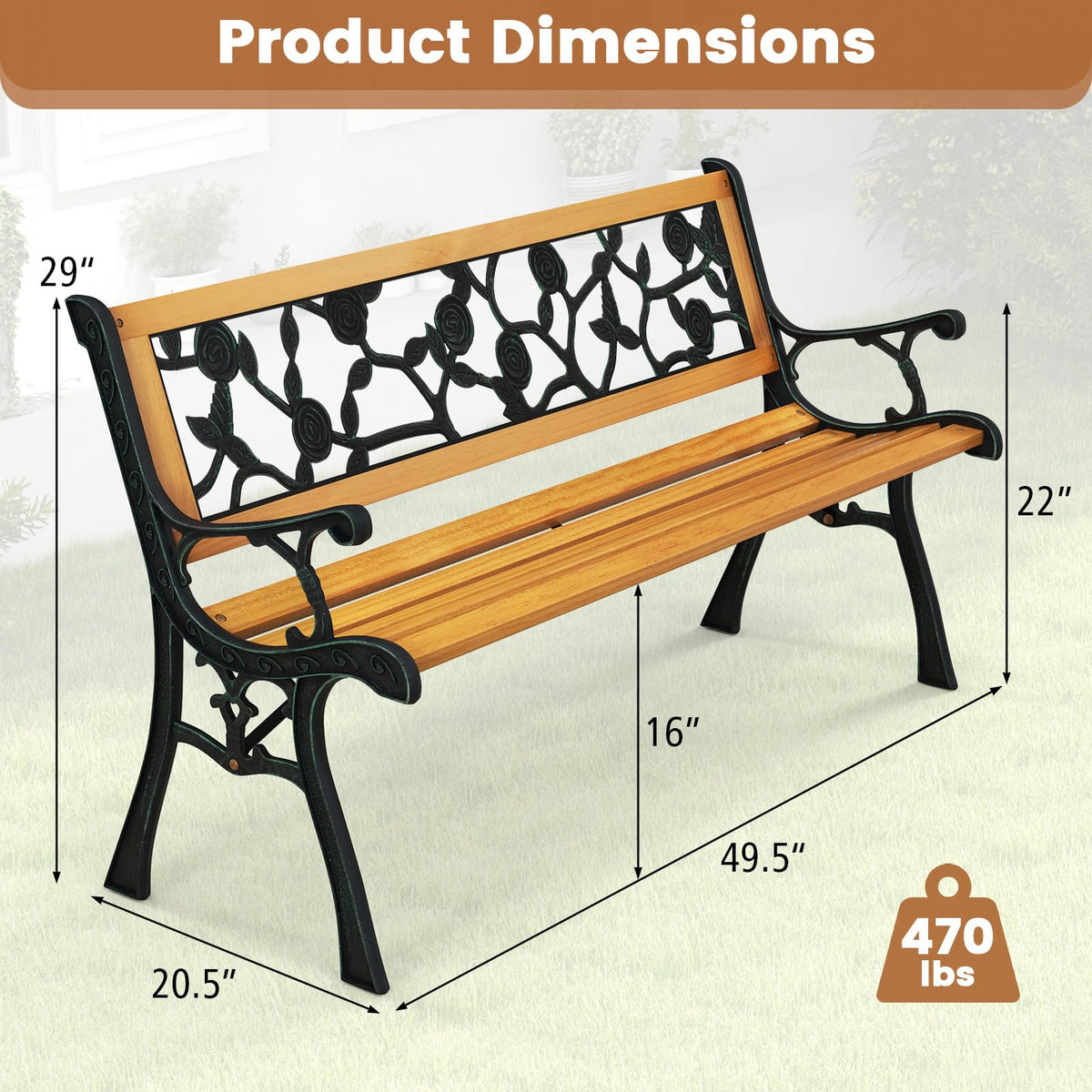 Iron Hardwood Garden Bench J896