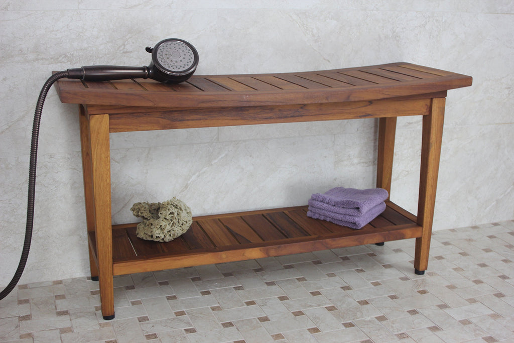 36" Teak Shower Bench with Shelf O7994