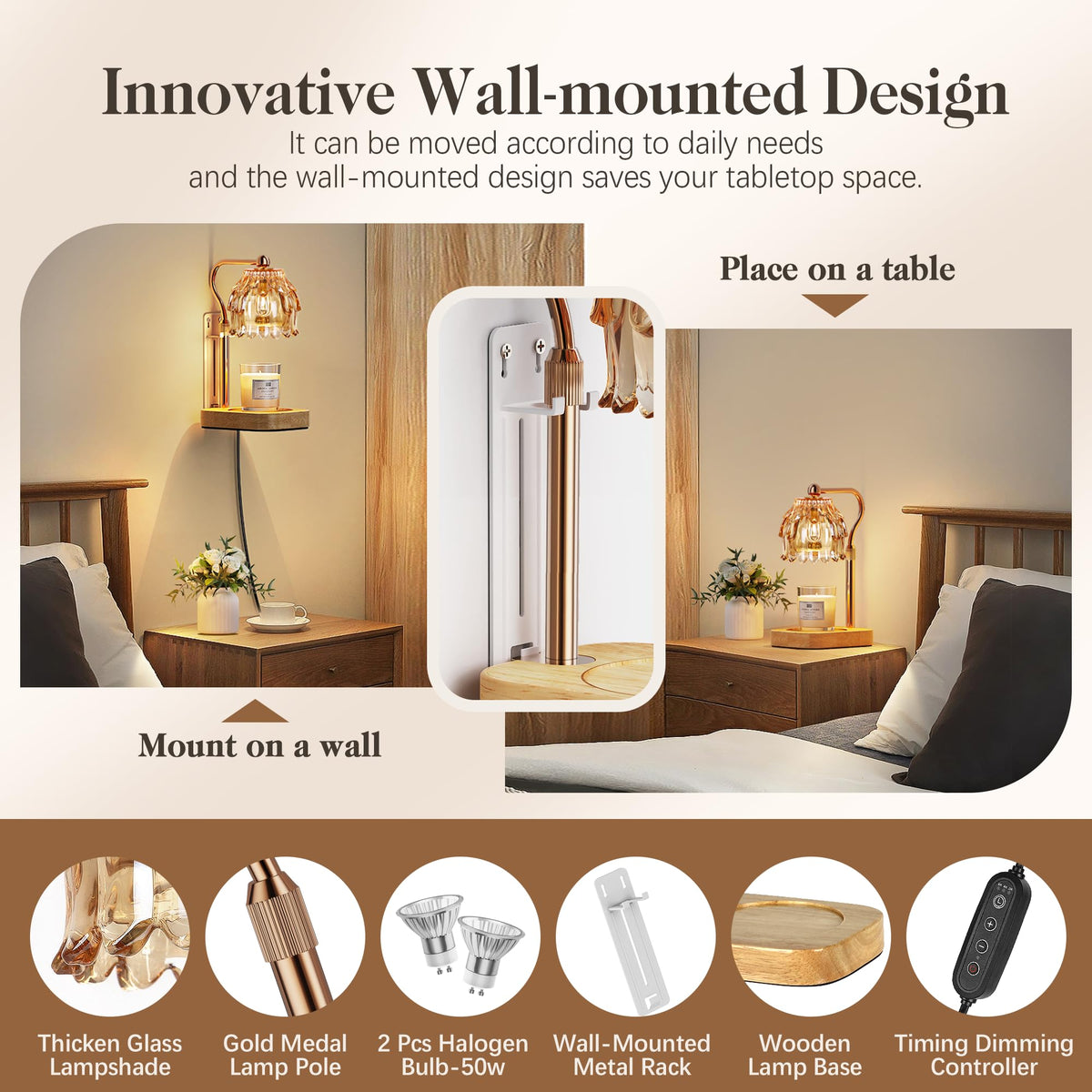 Candle Warmer Lamp with Timer Dimmer Adjustable Height Glass K97089