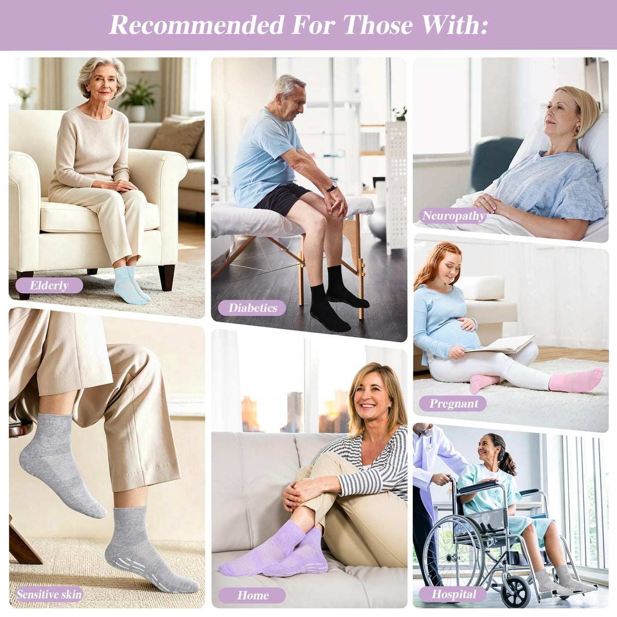 Non Slip Seamless Diabetic Ankle Socks 5 Pairs W93109