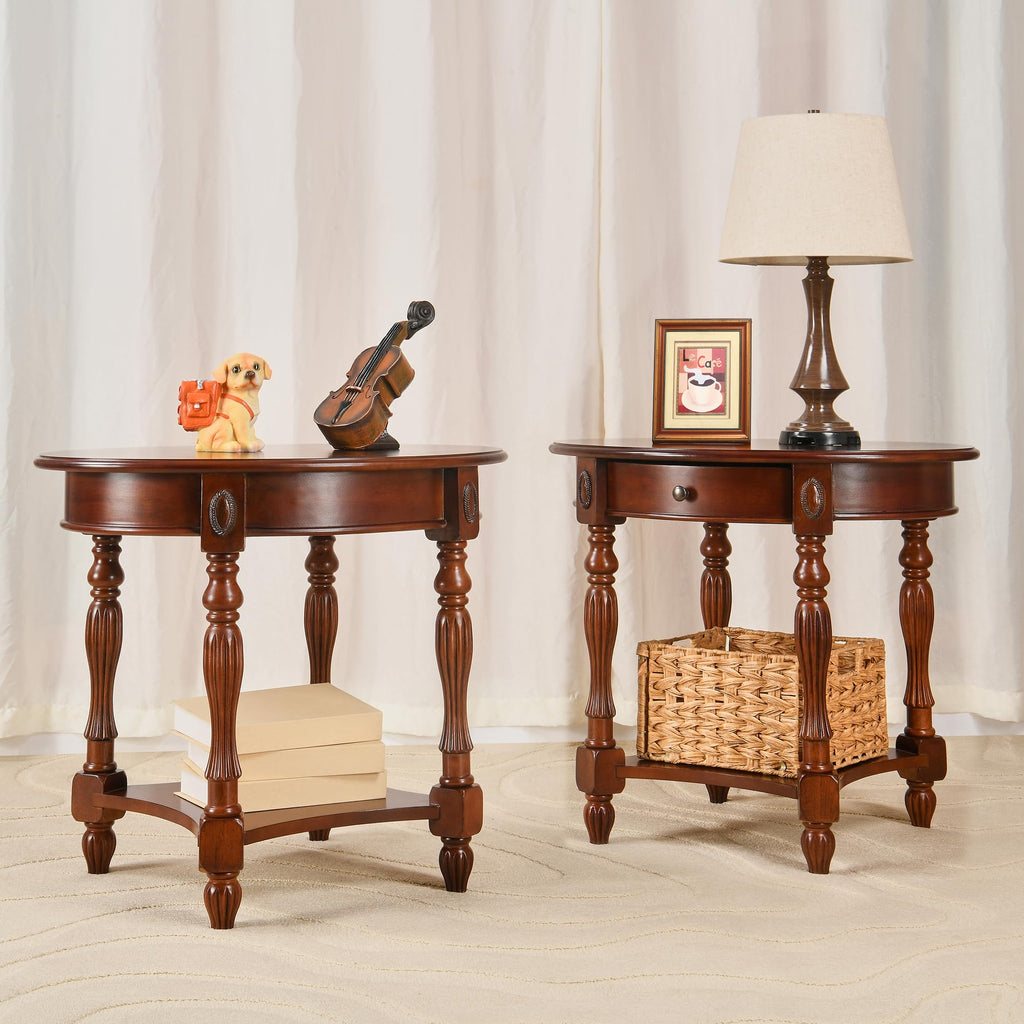 Solid Wood Oval End Table with Drawer O24742