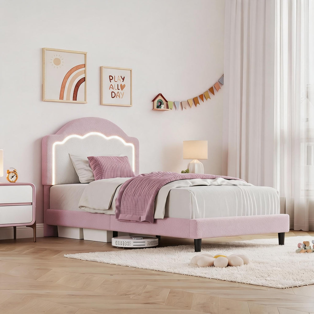 Velvet Upholstered Twin Bed Frame D32323