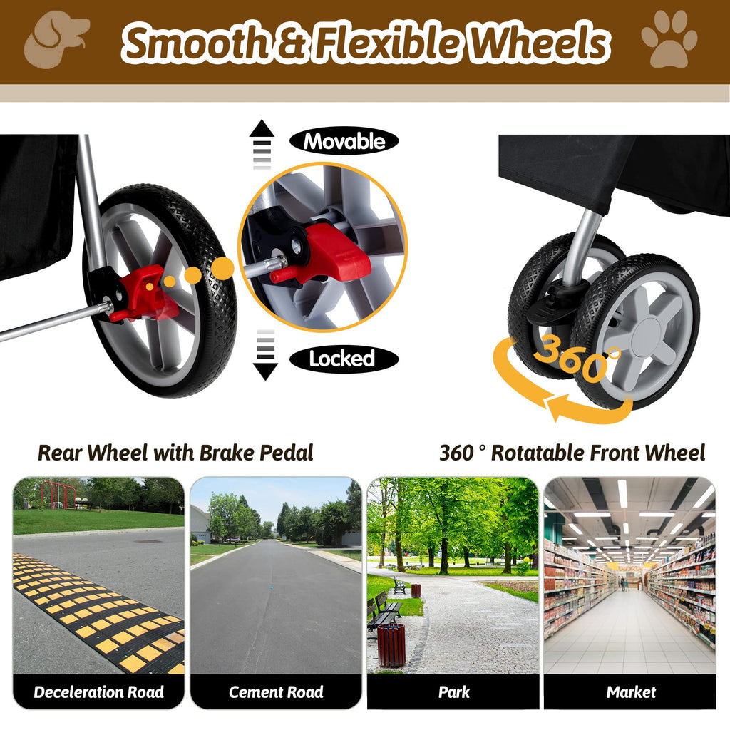 Foldable Pet Stroller 4 Wheels Black S16766