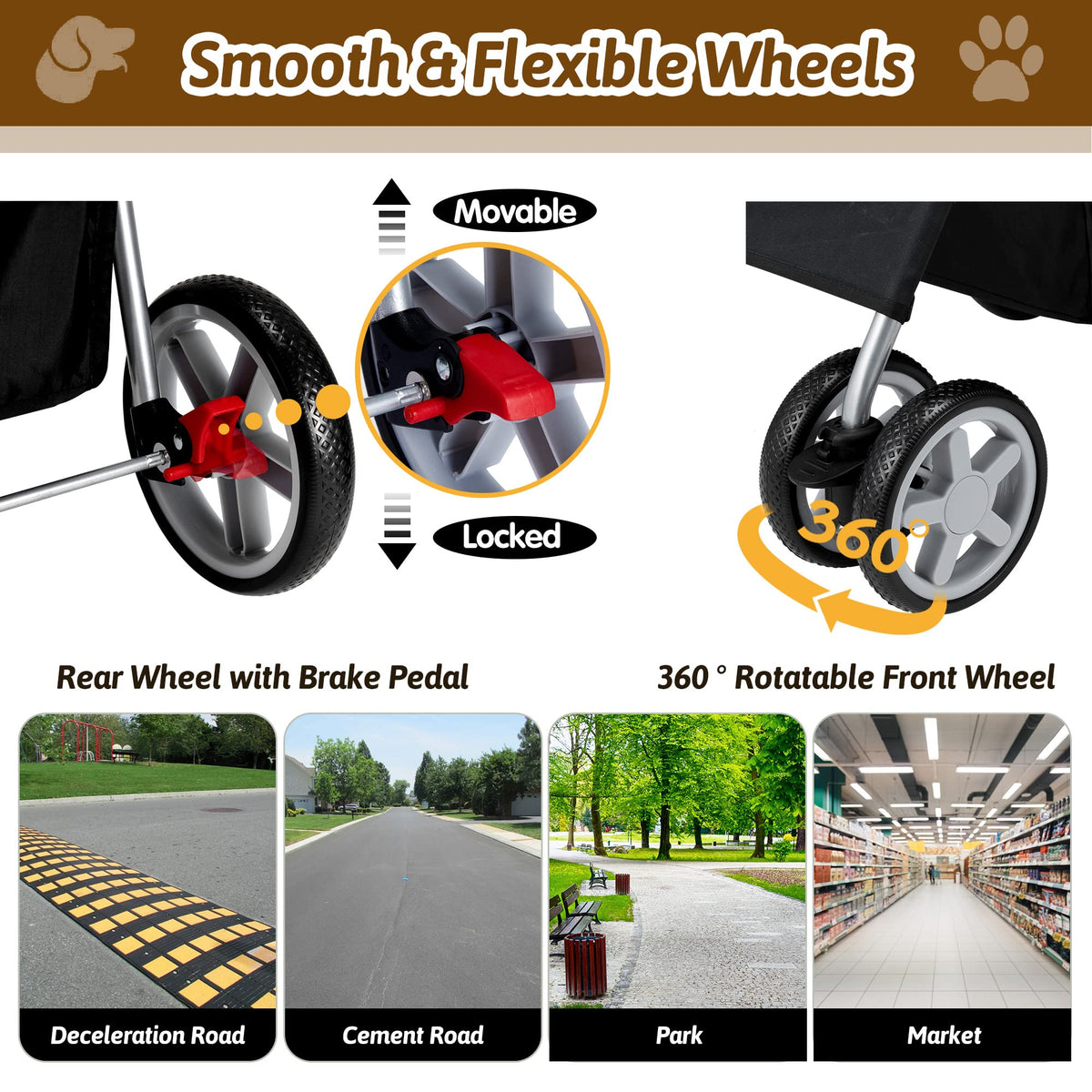 Foldable Pet Stroller 4 Wheels Black S16766
