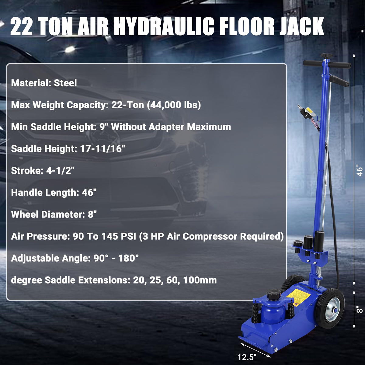 22 Ton Air Hydraulic Floor Jack Low Profile 44,000 Lbs Capacity D660