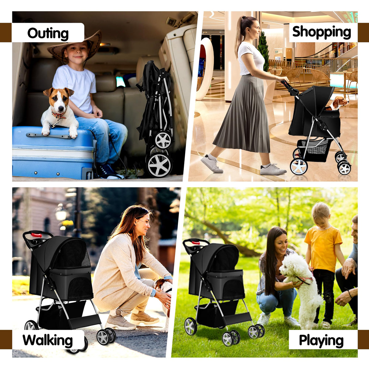 Foldable Pet Stroller 4 Wheels Black S16766