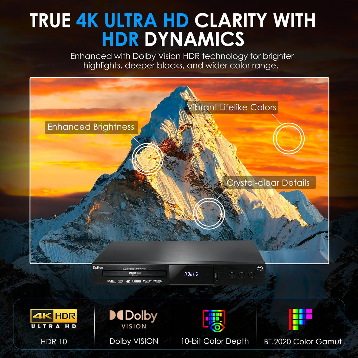 4K UHD Blu Ray DVD Player with Dolby Vision Atmos HDR10 Twin HDMI I8281
