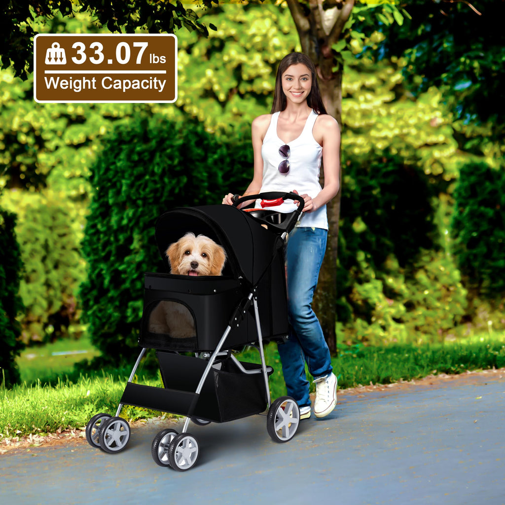 Foldable Pet Stroller 4 Wheels Black S16766