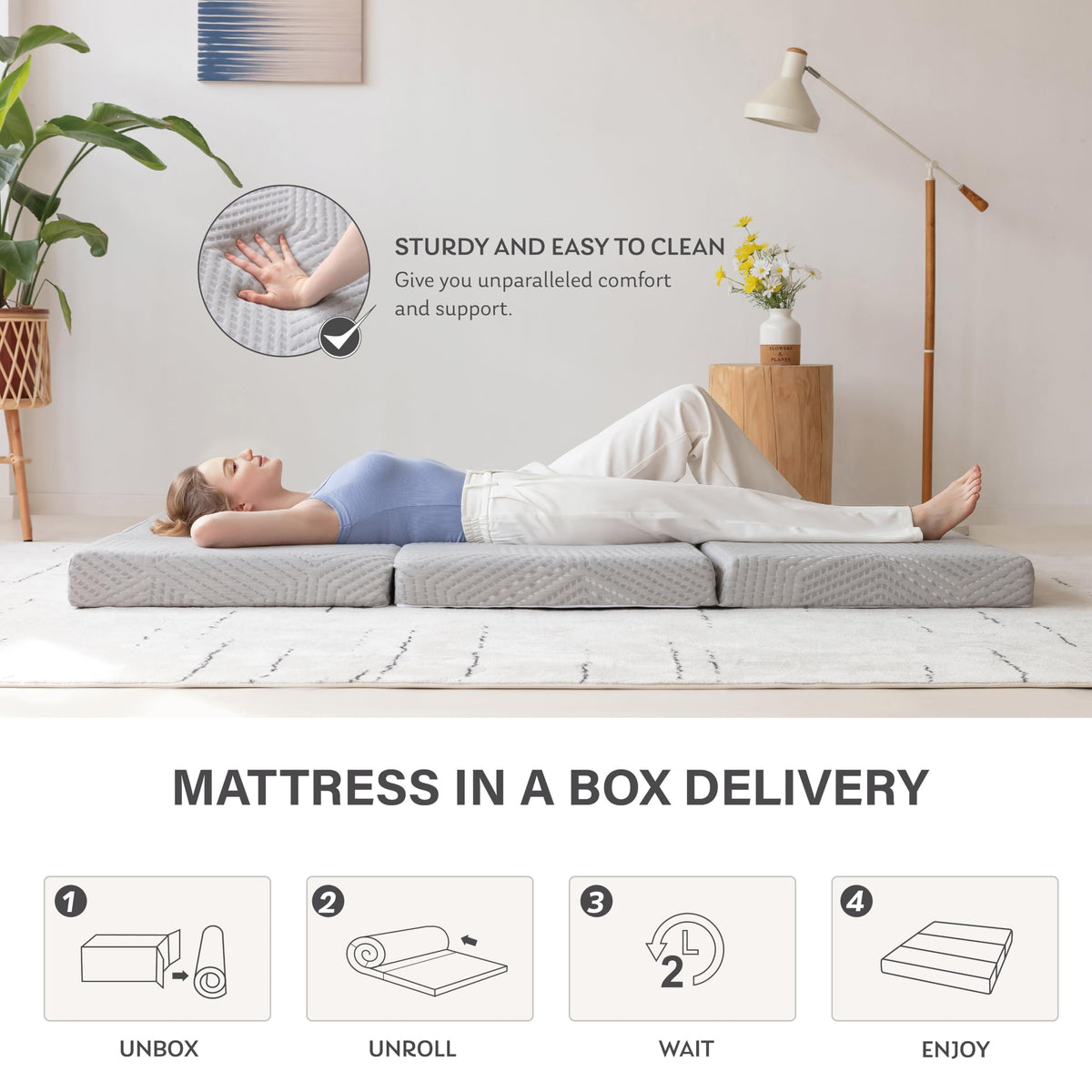 4 Inch Gel Memory Foam Trifold Mattress P794