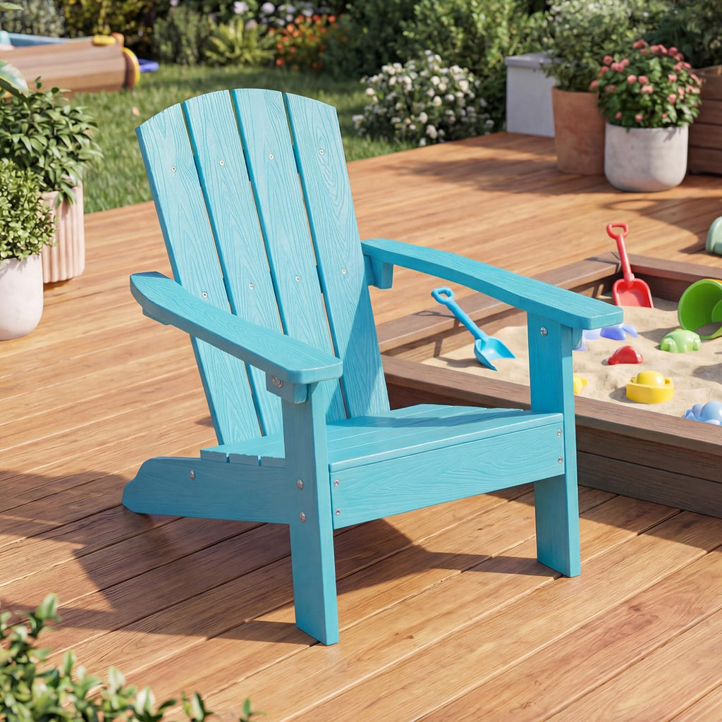 Kids Adirondack Chair, Plastic Toddler Lawn Chair, All-Weather Outdoor Chairs, Turquoise B5990