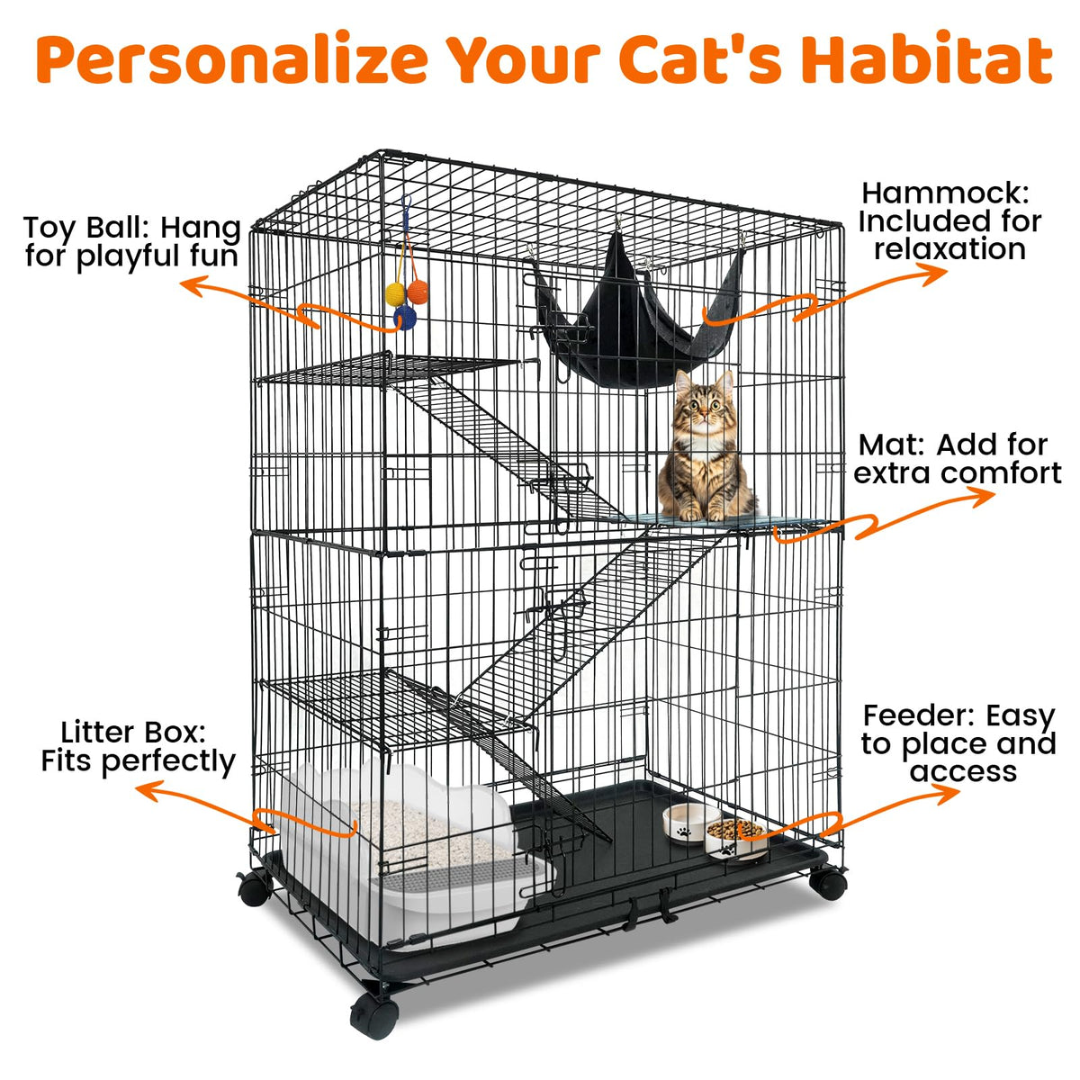 50 Inch 4-Tier Cat Crate with Wheels U161