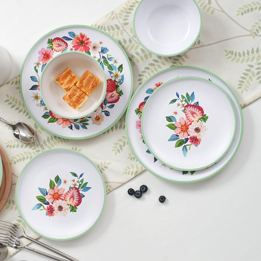 12-Piece Strawberry Melamine Dinnerware Set Q781104